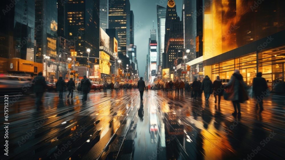 Creative ultra wide angle photography of New York City streets, high blur, long exposure photography, cinematic - obrazy, fototapety, plakaty 
