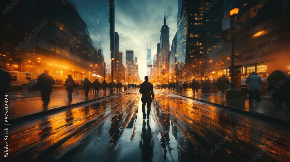Creative ultra wide angle photography of New York City streets, high blur, long exposure photography, cinematic