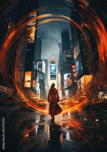 Creative ultra wide angle photography of New York City streets, high blur, long exposure photography, cinematic