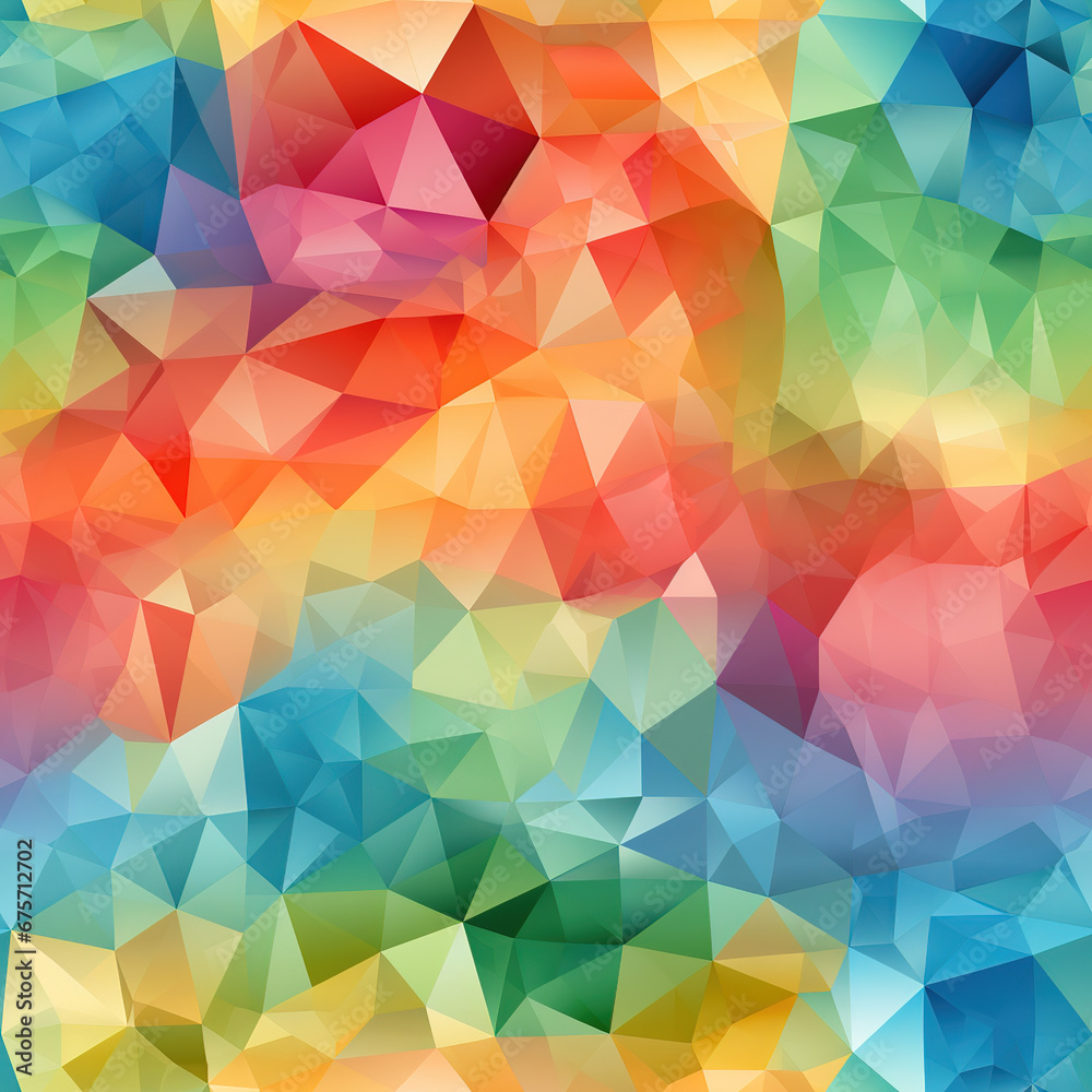Rainbow kaleidoscopic triangle prisms pyramid cartoon repeat pattern