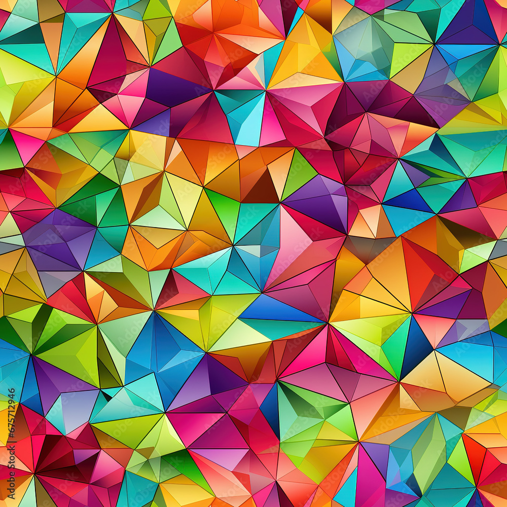 Fototapeta premium Rainbow kaleidoscopic triangle prisms pyramid cartoon repeat pattern