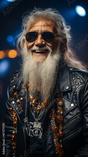 Senior Biker with Long Gray Beard in Leather Jacket   © Keyser the Red Beard