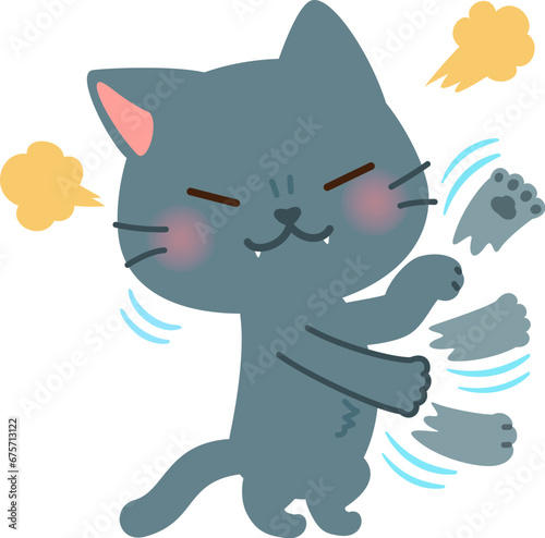 後ろ脚で立ち上がってパンチする猫