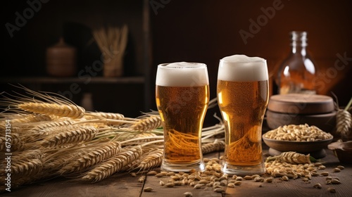 Craft beer brewing from grain barley malt. Ingredients for brewers factory,