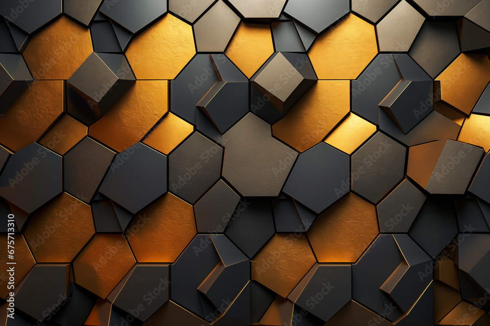 Luxurious Golden and Black Geometric Hexagon Pattern 3D Illustration Luxurious Golden and Black Geometric Hexagon Pattern 3D Illustration
