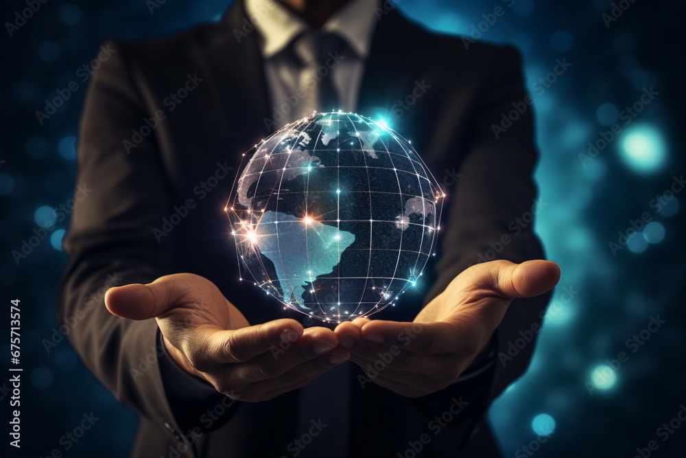man hand hold global network connection man hand hold global network connection
