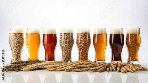 Glasses with various malted grain, wheat.