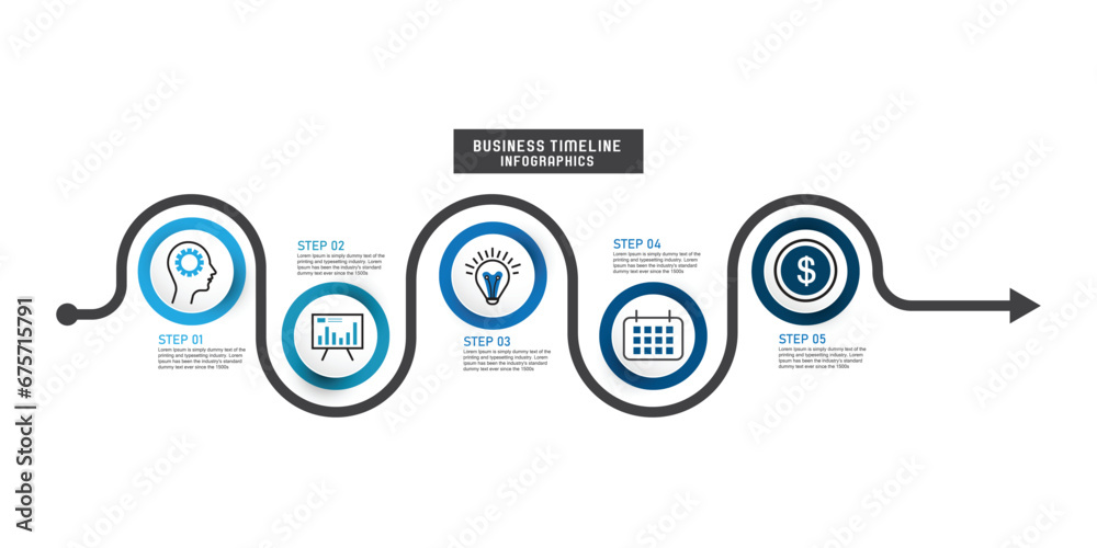 Business timeline workflow infographics. Corporate milestones graphic elements. Company presentation slide template with year periods