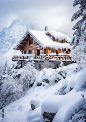 chalet under the snow at a winter resort, mountains, house, architecture, hotel, travel, new year, christmas, postcard, nature, cold, ski season, beauty, landscape, wooden building, roof, windows