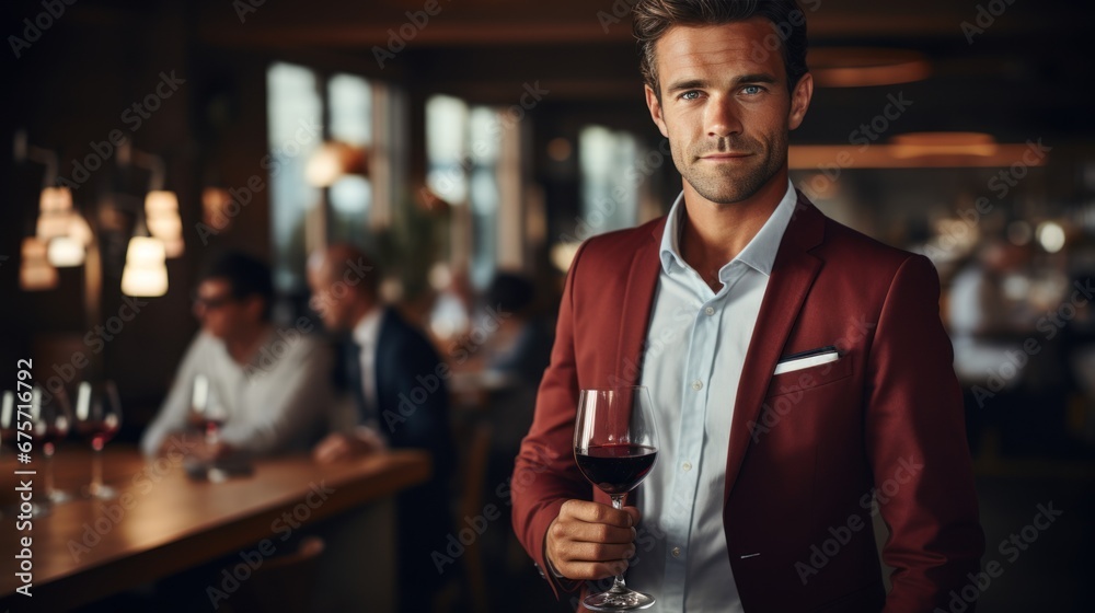 Tasting red wine in restaurant under guidance of sommelier Tasting red wine in restaurant under guidance of sommelier