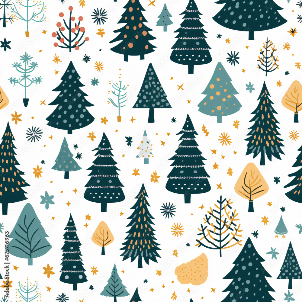 Abstract seamless pattern tile background wallpaper. Merry Christmas theme in vibrant colors. Festival holiday happiness concept of Christmas tree, gift, star, snow, and winter on a white background. Abstract seamless pattern tile background wallpaper. Merry Christmas theme in vibrant colors. Festival holiday happiness concept of Christmas tree, gift, star, snow, and winter on a white background.
