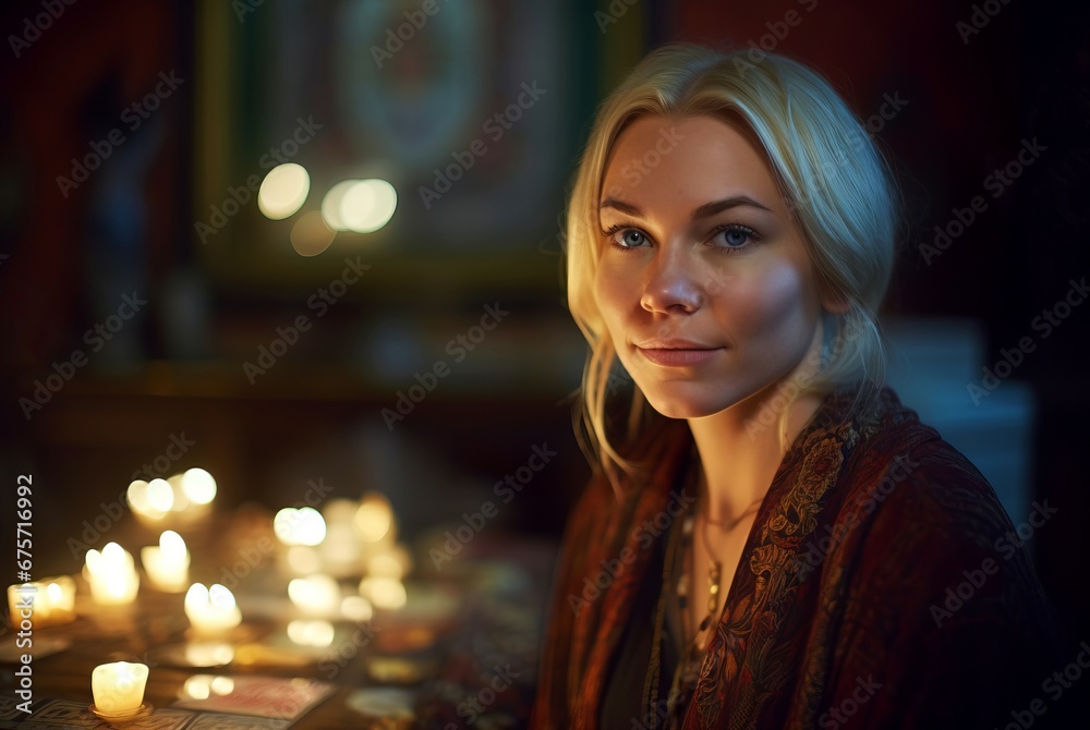 Tarot reader looking beauty female. Card fortune magic teller. Generate Ai