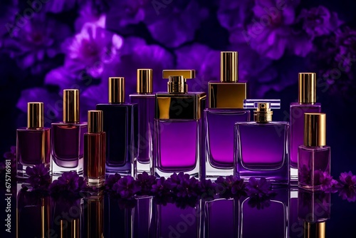 perfumes bottle with purple background