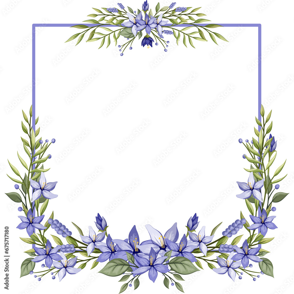 Blue Flower Arrangement Frame Watercolor Illustration PNG Transparent Background