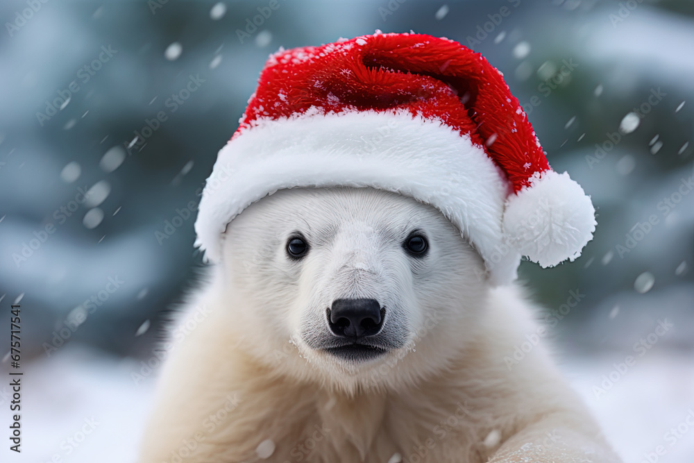 Polar bear. Santa Claus. Generative AI