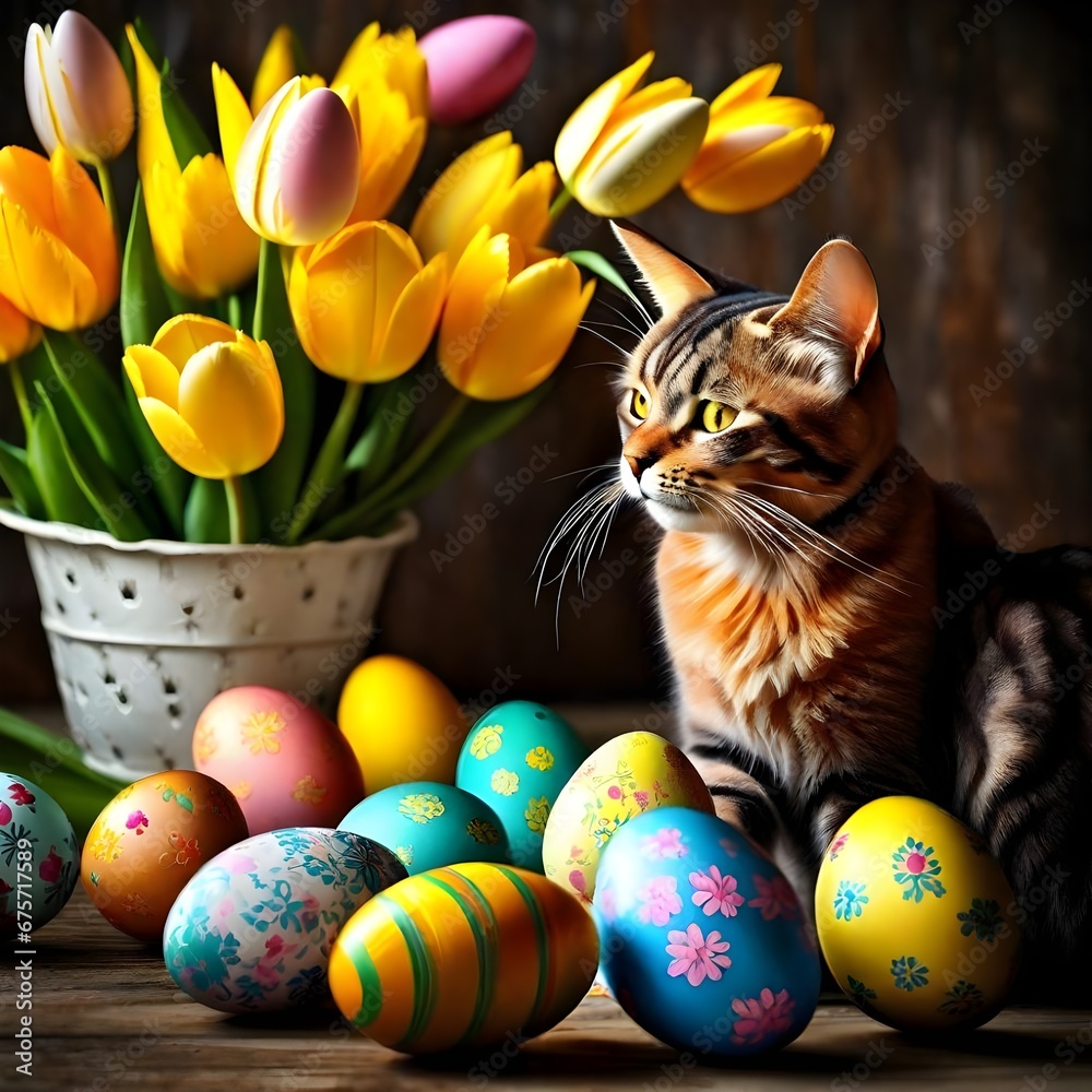 colorfull easter eggs with flowers decoration transparent background