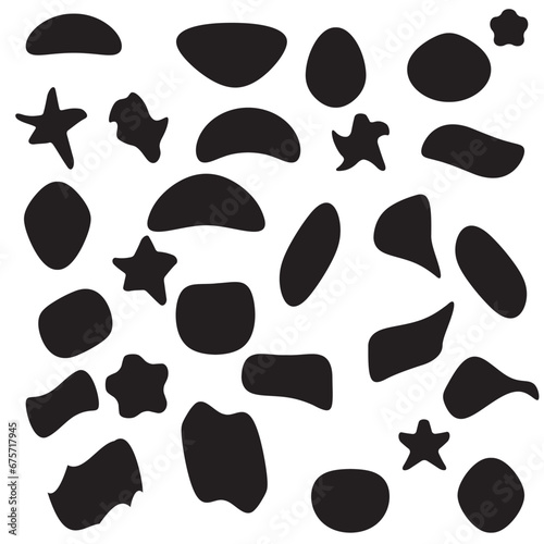 Blob shape organic set. Random black cube drops simple shapes. Collection forms for design and paint liquid black blotch shapes