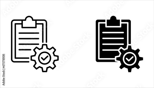 Clipboard with gear icon set, Technical support check list isolated on white background