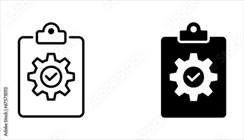 Clipboard with gear icon set, Technical support check list isolated on white background
