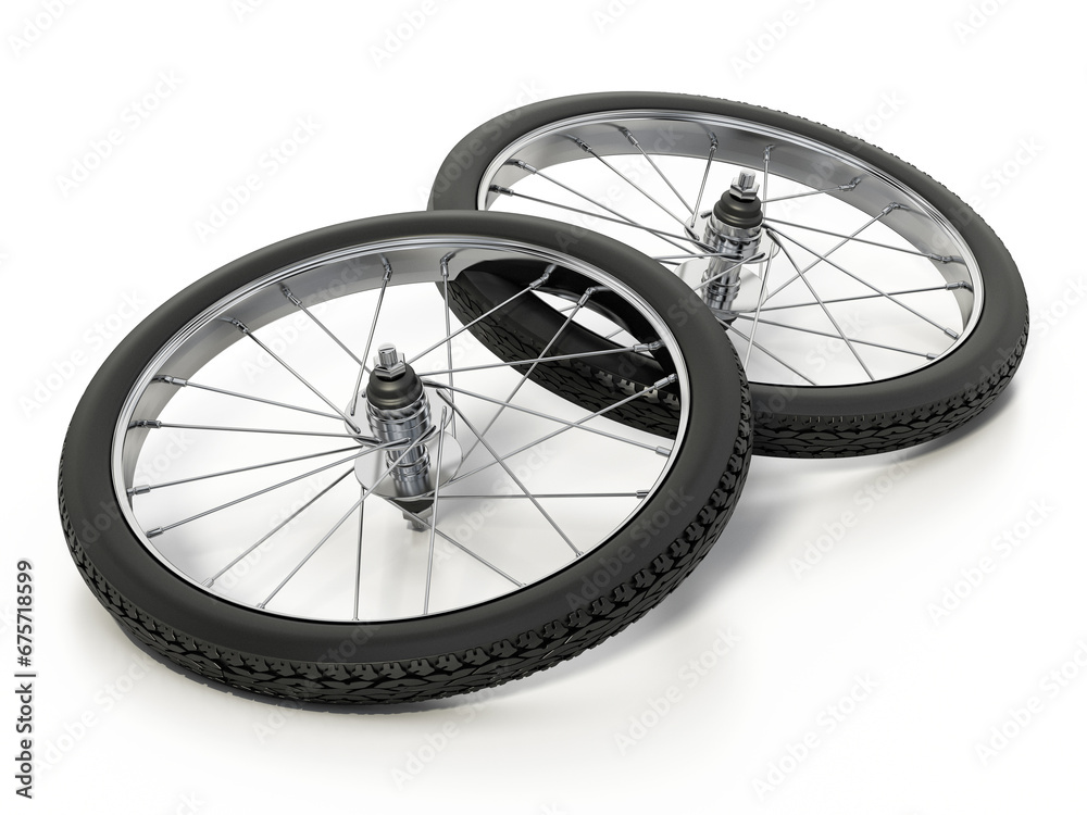 Bike tires isolated on white background. 3D illustration Bike tires isolated on white background. 3D illustration