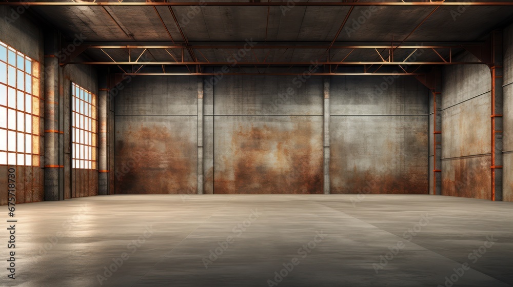 Empty factory interior or vacant warehouse