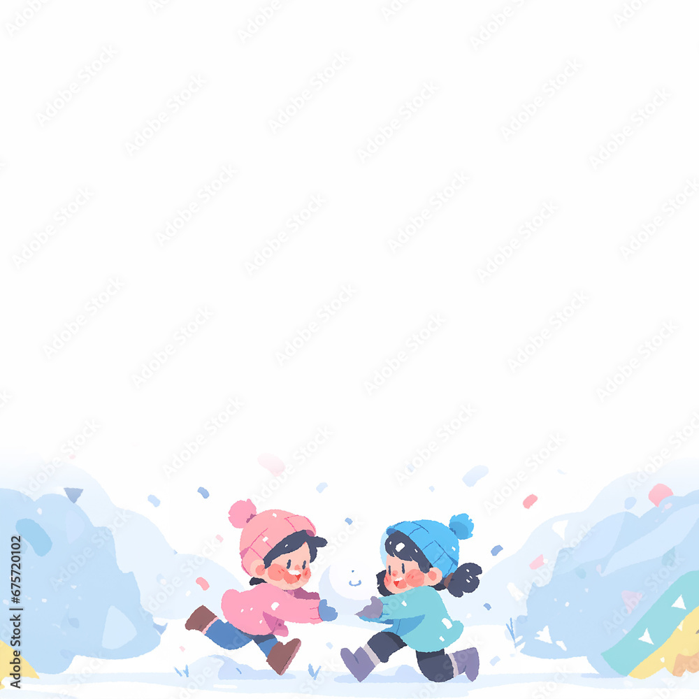 Illustration of kids playing outdoors in winter Illustration of kids playing outdoors in winter