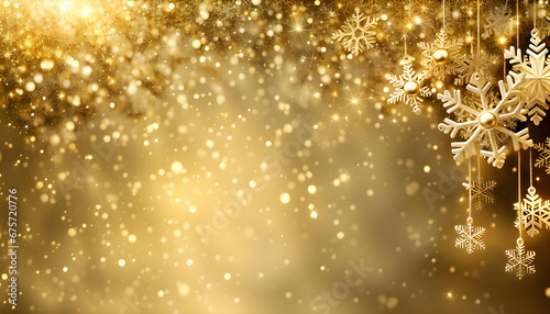 Gold sparkling christmas background with snowflakes