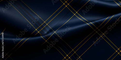 Dark blue and gold plaid textured fabric background photo