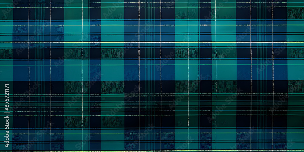 Green and blue plaid textured fabric background