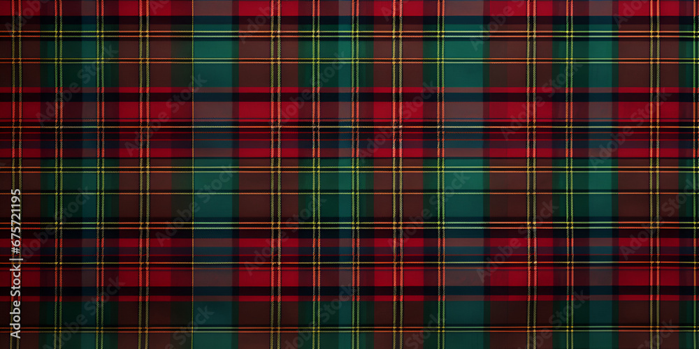 Red and green plaid textured fabric background - obrazy, fototapety, plakaty 