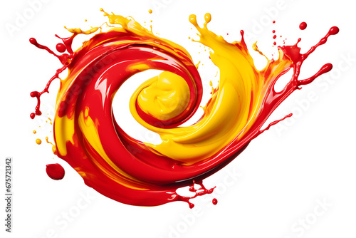 swirling red yellow paint spiral splash isolated on transparent background - art effect design element PNG coutout photo