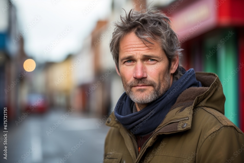 Handsome middle aged man with grey hair and beard in a urban setting Handsome middle aged man with grey hair and beard in a urban setting