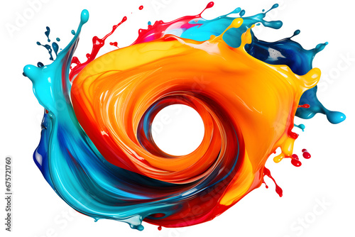 swirling orange blue paint spiral splash isolated on transparent background - art effect design element PNG coutout photo