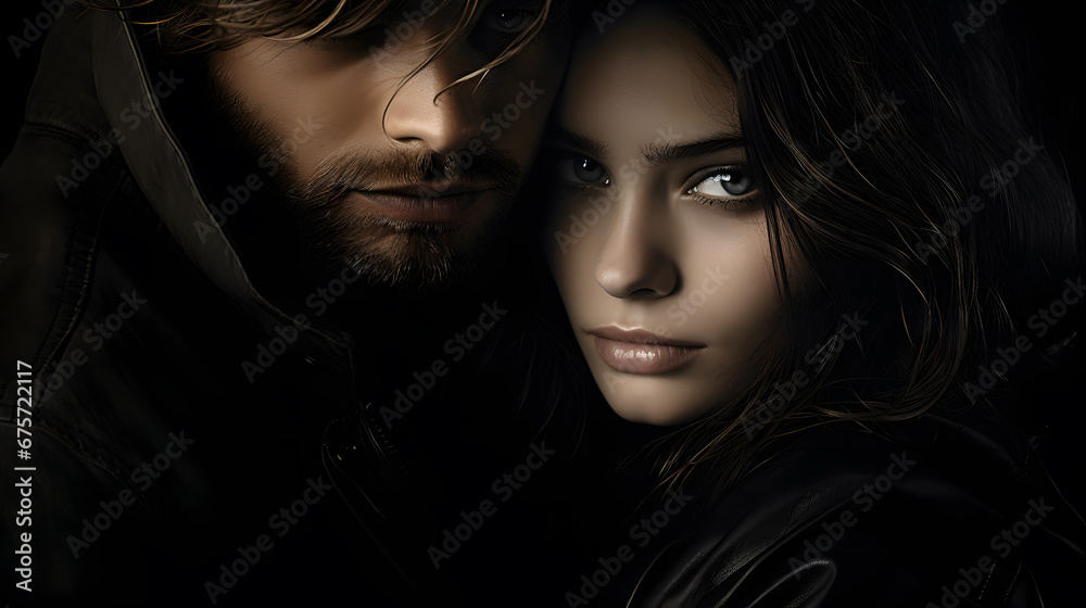 Dramatic moment between beautiful lovers, sad faces, emotions, beautiful shining eyes, glossy perfect skin, brutal man and stunning girl Dramatic moment between beautiful lovers, sad faces, emotions, beautiful shining eyes, glossy perfect skin, brutal man and stunning girl