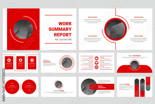 Red modern business work report slide presentation template