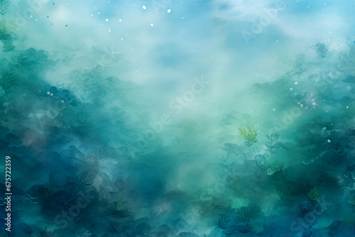 Mystical Underwater Scene with Aquatic Plants in Watercolor Tones
