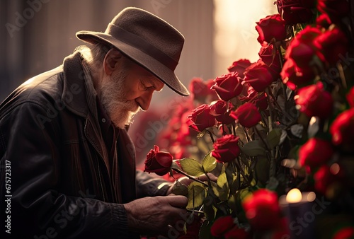 Man with roses, closeup. Funeral