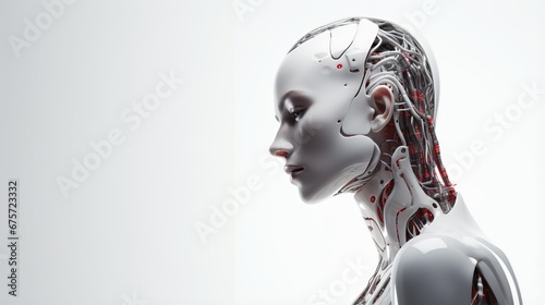 Human like humanoid AI robot profile head with white background