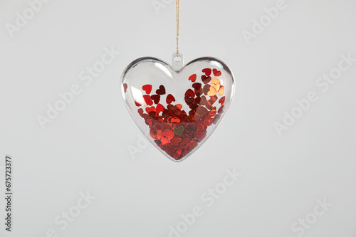 Handmade toys  Christmas tree decorations  Christmas gifts  Valentine s Day gifts  love story  thread toys. Toy heart as a gift or toy. Red and transparent hearts as gift wrapping. 