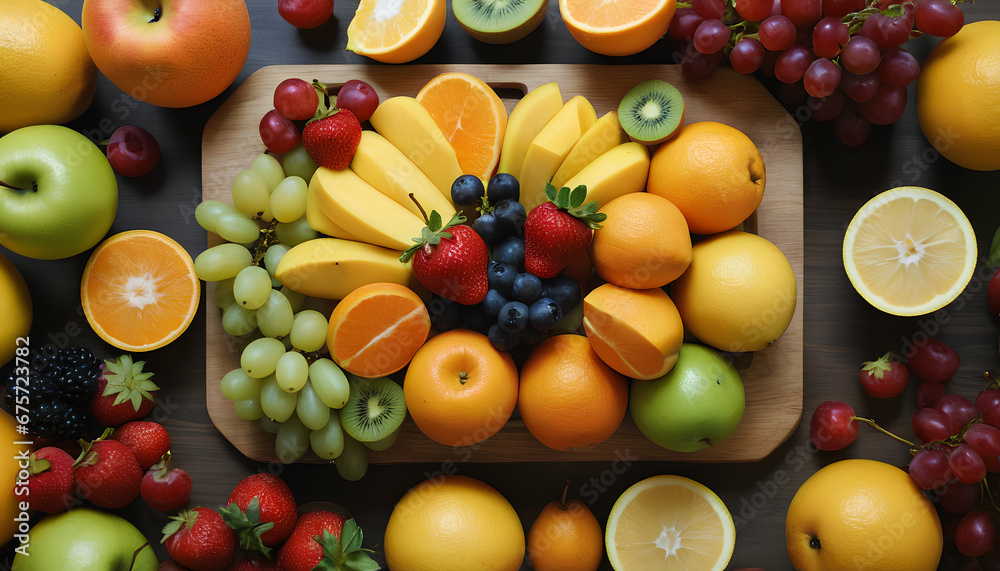 abundance of vibrant and healthy fruits and vegetables on a table, generative AI