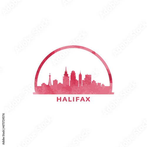 Halifax watercolor cityscape skyline city panorama vector flat modern logo, icon. Nova Scotia province, Canada town emblem concept with landmarks and building silhouettes. Isolated graphic