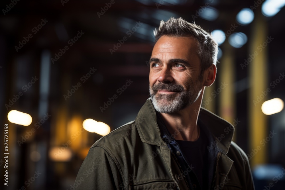 Handsome middle-aged man with a beard and mustache in an urban context Handsome middle-aged man with a beard and mustache in an urban context