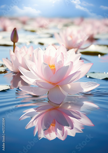 beautiful pink lotus on the pond  water lily  harmony  meditation  relaxation  zen  calm  spa  flower  plant  nature  floral  bloom  spring  blossom  lake  river  source  tenderness  petals