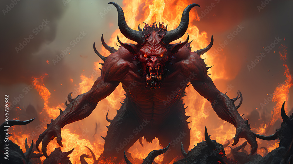 hellish creature: a demonic or devilish figure in hell, generative AI. hellish creature: a demonic or devilish figure in hell, generative AI.