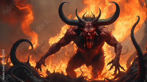 hellish creature: a demonic or devilish figure in hell, generative AI.