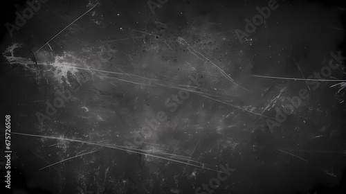 White scratches and dust on black board background, chalkboard photo