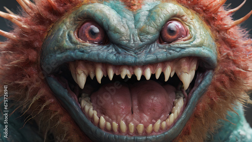 terrifying monster: an open-mouthed creature with sharp teeth, generative AI.