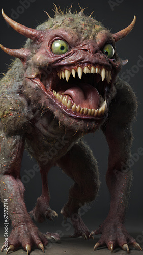 terrifying monster  an open-mouthed creature with sharp teeth  generative AI.