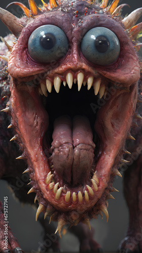 terrifying monster: an open-mouthed creature with sharp teeth, generative AI. © 4K_Heaven