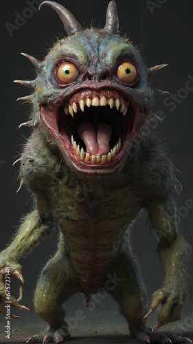 terrifying monster  an open-mouthed creature with sharp teeth  generative AI.